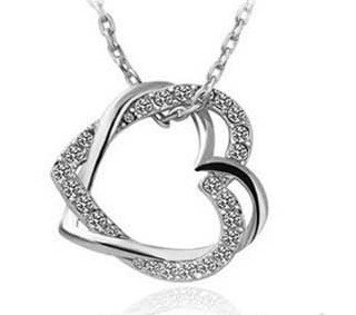 Silver Plated Heart Crystal White Necklace M00460
