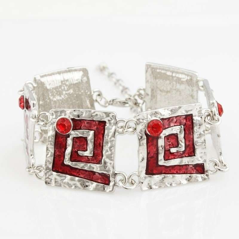 Silver Plated Nickel Free Alloy Enamel Square Red Bracelet M00358