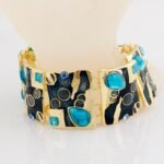 Silver Plated Nickle Free Alloy Enamel Square Blue Bracelet M00393