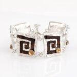 Silver Plated Nickle Free Alloy Enamel Square Brown Bracelet M00361