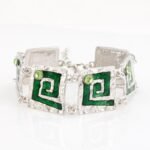 Silver Plated Nickle Free Alloy Enamel Square Green Bracelet M00357