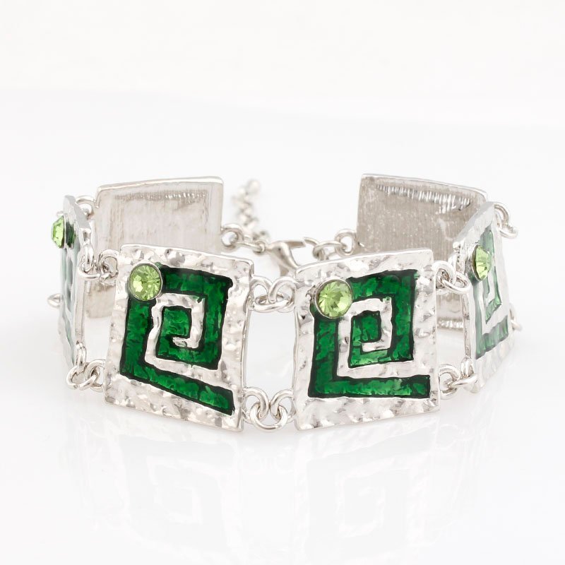 Silver Plated Nickle Free Alloy Enamel Square Green Bracelet M00357