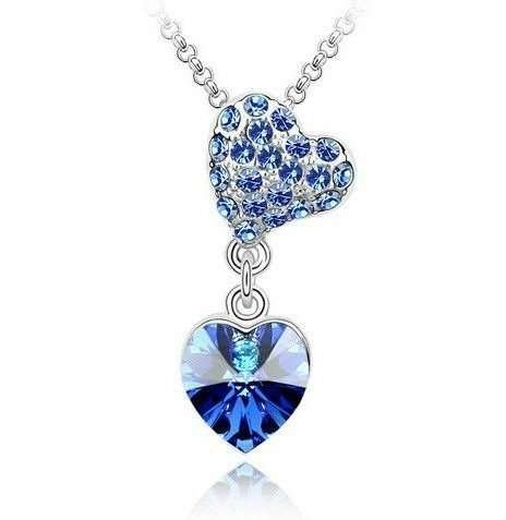 Swarovski Crystal Necklace Heart and Heart Blue Color M00171