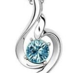 White Gold Plated Blue Angel Wing Swarovski Elements Crystal Heart Pendant M00136