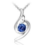 White Gold Plated Light Green Angel Wing Swarovski Elements Crystal Heart Pendant M00137