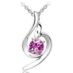 White Gold Plated Pink Angel Wing Swarovski Elements Crystal Heart Pendant M00138
