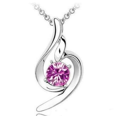 White Gold Plated Pink Angel Wing Swarovski Elements Crystal Heart Pendant M00138