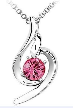 White Gold Plated Rose Angel Wing Swarovski Elements Crystal Heart Pendent M00140