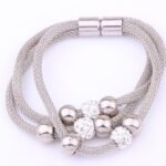 White Gold Plated Stainless Steel Rhinestone Magnetic 20.5cm Bracelet M01476