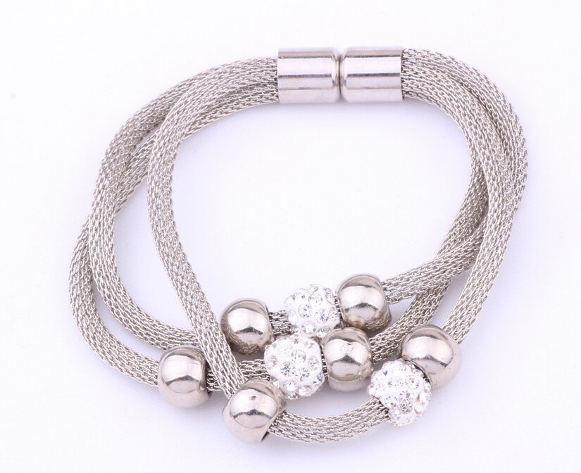 White Gold Plated Stainless Steel Rhinestone Magnetic 20.5cm Bracelet M01476