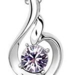White Gold Plated Violet Angel Wing Swarovski Elements Crystal Heart Pendant M00139