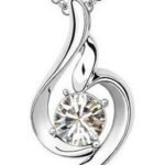 White Gold Plated White Angel Wing Swarovski Elements Crystal Heart Pendant M00135