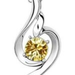 White Gold Plated Yellow Angel Wing Swarovski Elements Crystal Heart Pendant M00134