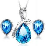 925 Pure Sterling Silver Austrian Crystals Water Drop Jewlery Set M01075