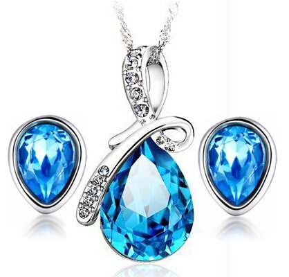 925 Pure Sterling Silver Austrian Crystals Water Drop Jewlery Set M01075
