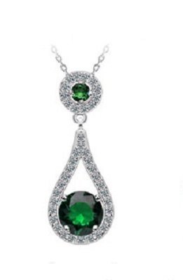 925 Sterling Silver Austrian Crystal Green Necklace M02095