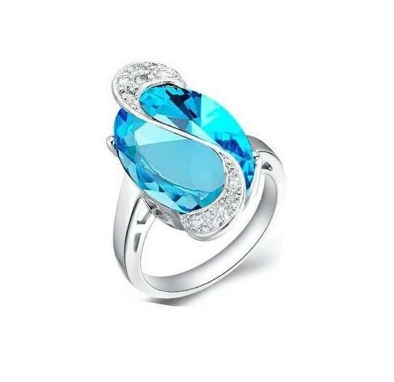 925 Sterling Silver Austrian Crystal Ocean Blue Ring M02093