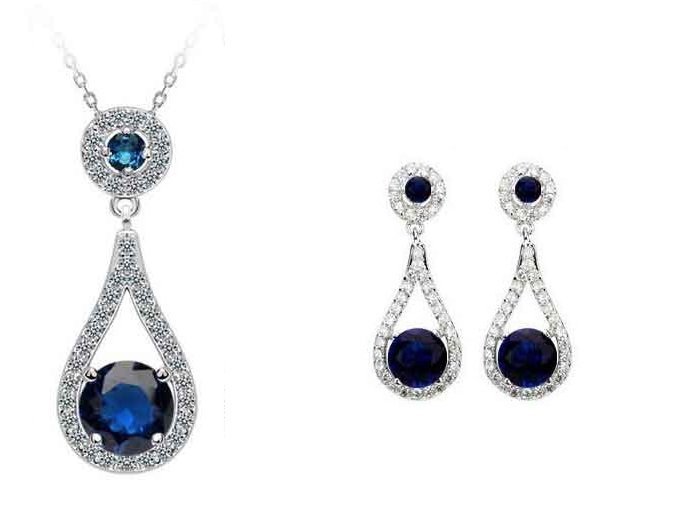 925 Sterling Silver Blue Austrian Crystal Jewelry Set M01911