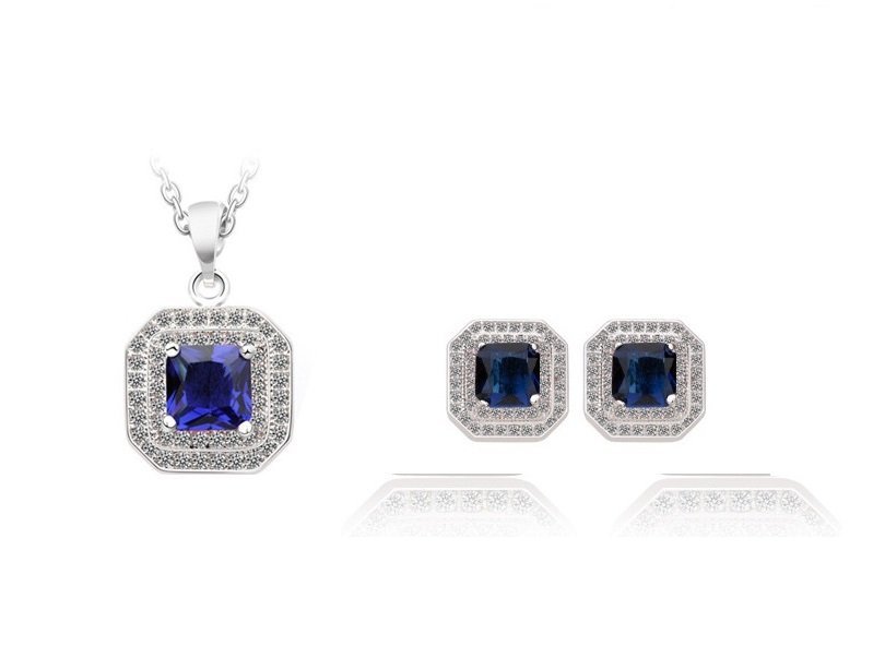 925 Sterling Silver Blue Austrian Crystal Jewelry Set M01916