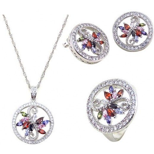 925 Sterling Silver Cubic Zirconia Jewelry Set 11.28 g M01000