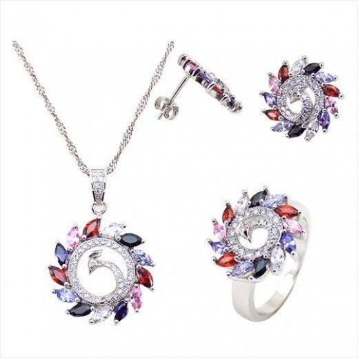 925 Sterling Silver Cubic Zirconia Jewelry Set 11.28 g M01001