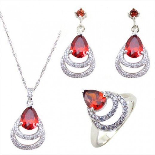 925 Sterling Silver Cubic Zirconia Jewelry Set 11.28 g M01002