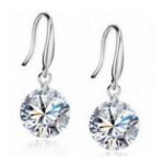 925 Sterling Silver Drop Round Earrings 8mm Cubic Zirconia Crystal M00654