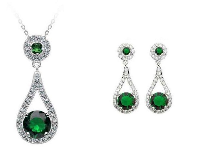 925 Sterling Silver Green Austrian Crystal Jewelry Set M01910