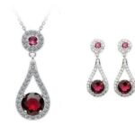 925 Sterling Silver Red Austrian Crystal Jewelry Set M01912