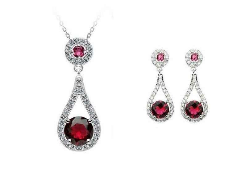 925 Sterling Silver Red Austrian Crystal Jewelry Set M01912