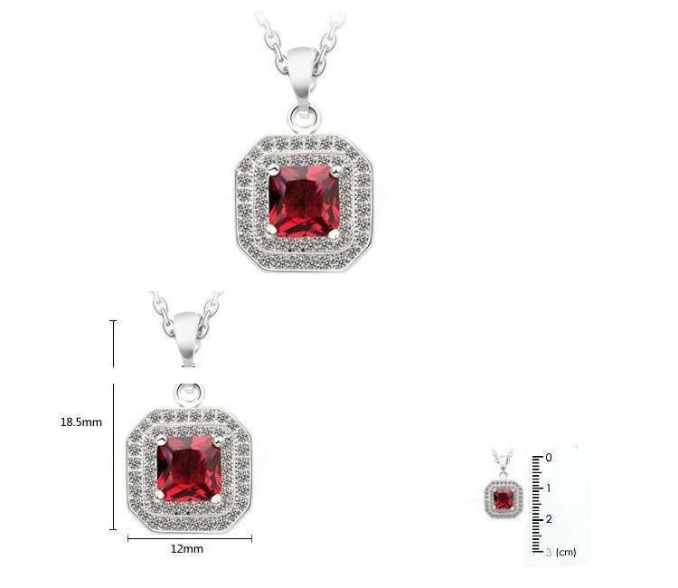 925 Sterling Silver Red Austrian Crystal Necklace M01917