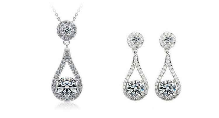 925 Sterling Silver White Austrian Crystal Jewelry Set M01909