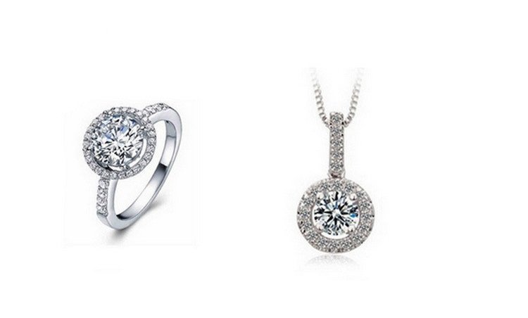 925 Sterling Silver Zircon Crystal Jewelry Set M02094