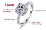 Pure 925 Sterling Silver 4 Carat CZ Diamonds Wedding Never Fade Ring M01400