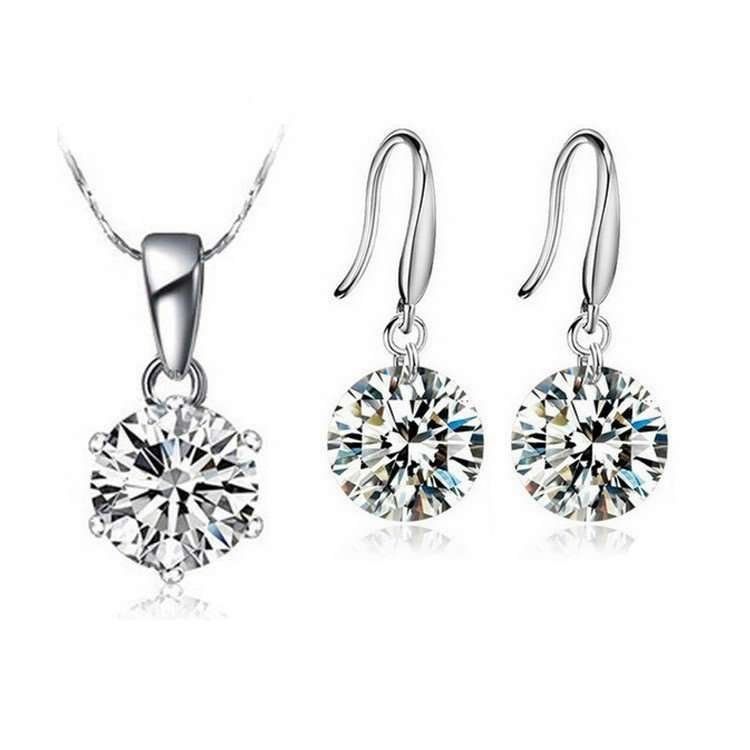 Pure 925 Sterling Silver CZ Diamond Wedding Bridal Jewelry Set M01133