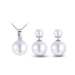 Pure 925 Sterling Silver Fresh Double Pearls Wedding Never Fade Jewelry Set M01396