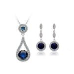 Pure 925 Sterling Silver Zircon Drop Earrings Never Fade Blue Jewelry Set M01408