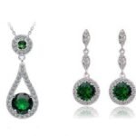 Pure 925 Sterling Silver Zircon Drop Earrings Never Fade Green Jewelry Set M01409