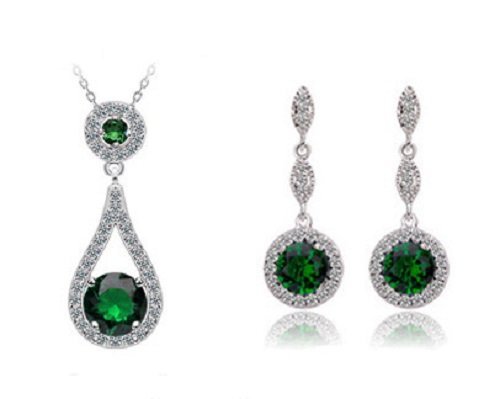 Pure 925 Sterling Silver Zircon Drop Earrings Never Fade Green Jewelry Set M01409