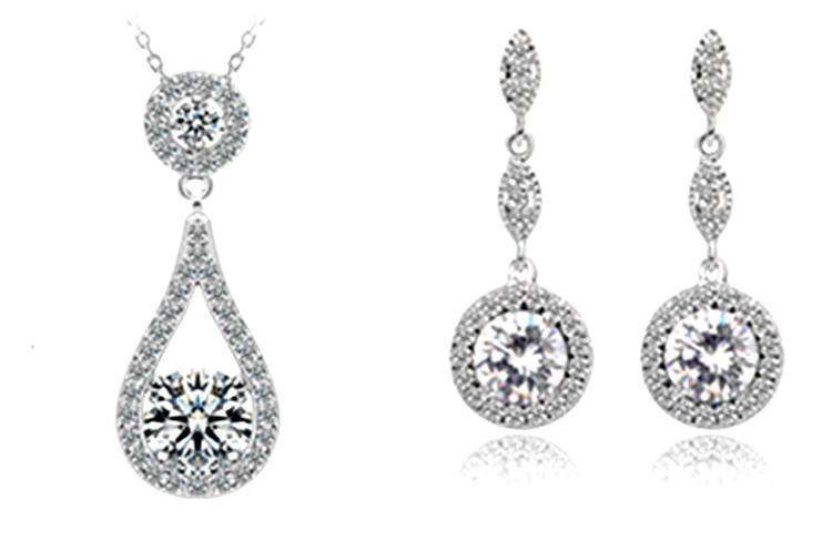 Pure 925 Sterling Silver Zircon Drop Earrings Never Fade Jewelry Set M01406