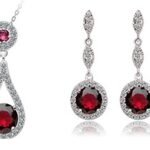 Pure 925 Sterling Silver Zircon Drop Earrings Never Fade Red Jewelry Set M01407