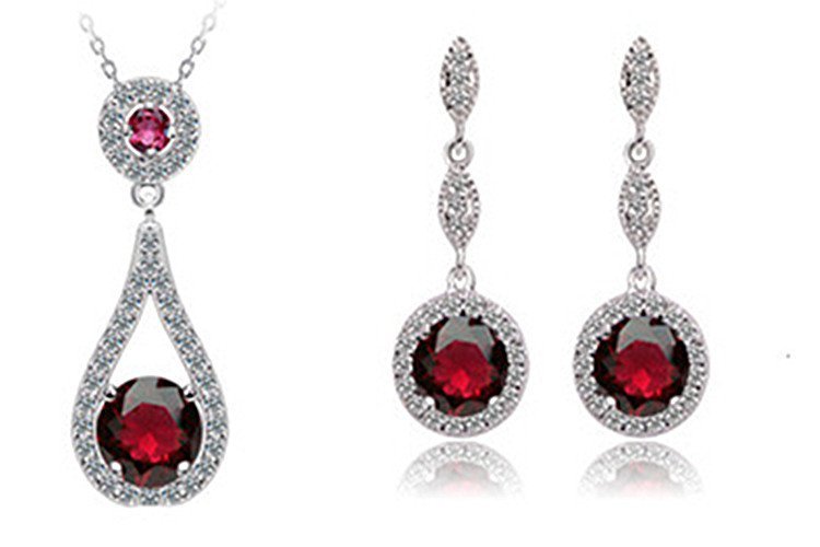 Pure 925 Sterling Silver Zircon Drop Earrings Never Fade Red Jewelry Set M01407