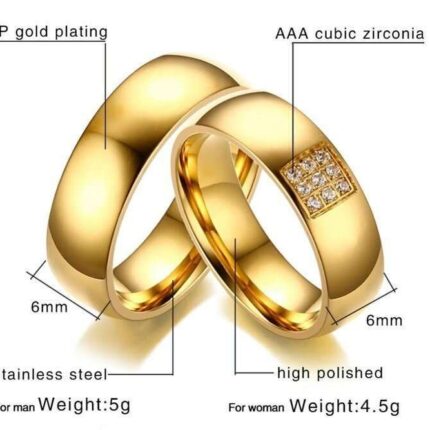 316L Stainless Steel 18K Gold Plated Couple Rings Jewelry Set M02304