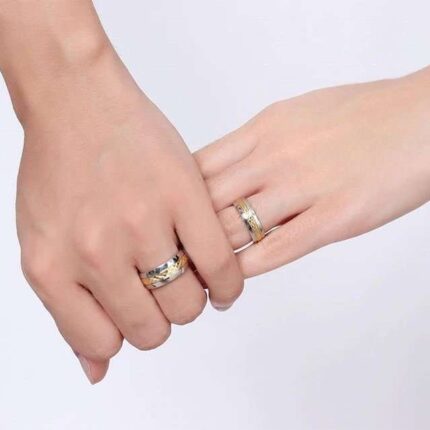 316L Stainless Steel 18K Gold Plated Couple Rings Jewelry Set M02313