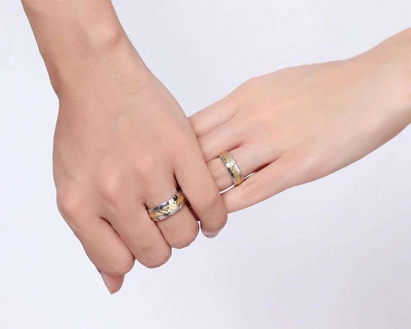 316L Stainless Steel 18K Gold Plated Couple Rings Jewelry Set M02313