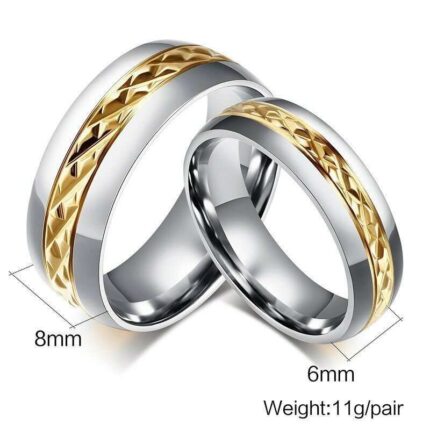 316L Stainless Steel 18K Gold Plated Couple Rings Jewelry Set M02313