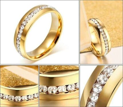 316L Stainless Steel 18K Gold Plated Zircon Stones Ring M01791