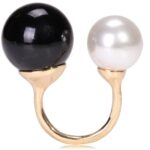 1.8cm and 1.4cm Pearls Beads Gold Plated Fashion Black Ring M01417
