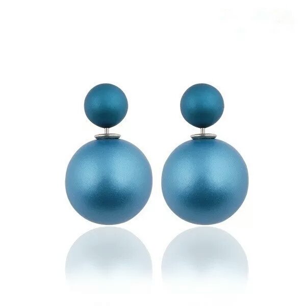 15mm Pearl Beads Gold Plated Fashion Stud Matte Blue Earrings M01422
