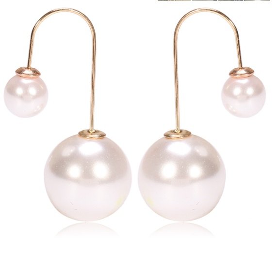 15mm and 8mm Pearls Beads Gold Plated Copper Hook Fashion Earrings M01411